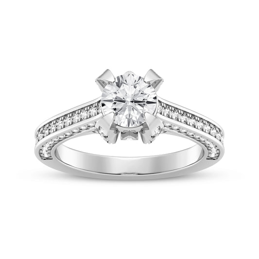 Round Without Halo Pave Shank Engagement Ring (SKU#10031RG-100)