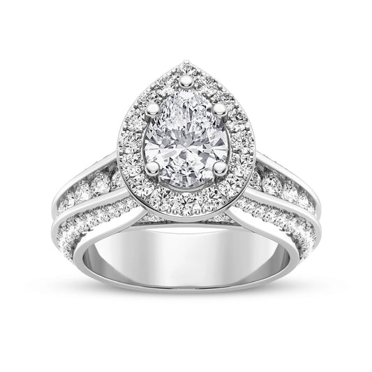 Pear Halo Pave Shank Engagement Ring (SKU#10033RG-100)