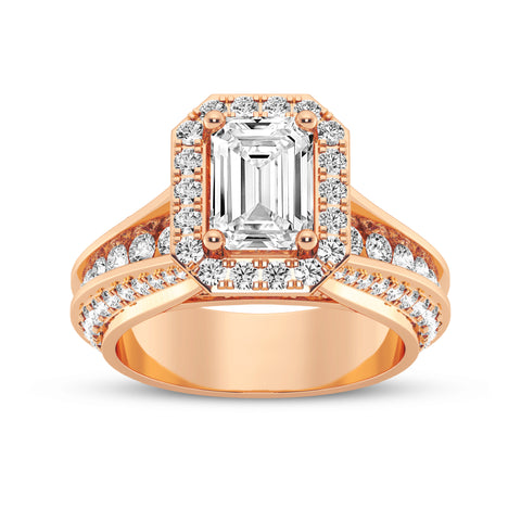 Emerald Cut Halo Pave Shank Engagement Ring (SKU#10034RG-100)