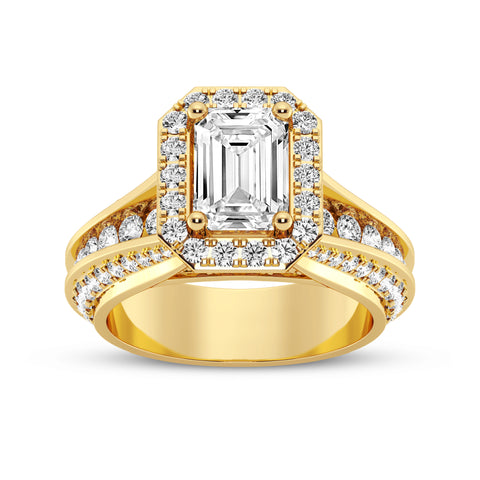 Emerald Cut Halo Pave Shank Engagement Ring (SKU#10034RG-100)