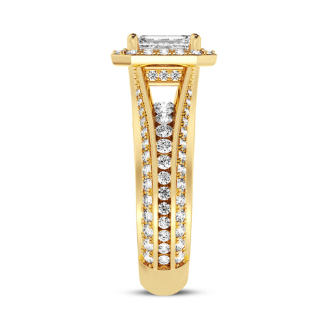 Emerald Cut Halo Pave Shank Engagement Ring (SKU#10034RG-100)