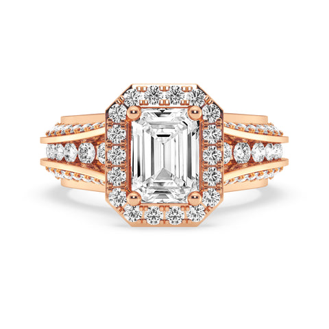 Emerald Cut Halo Pave Shank Engagement Ring (SKU#10034RG-100)