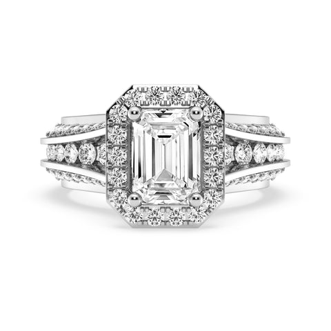 Emerald Cut Halo Pave Shank Engagement Ring (SKU#10034RG-100)