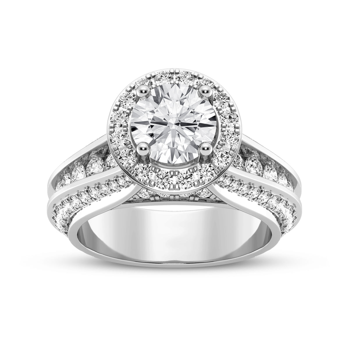 Round Halo Pave Shank Engagement Ring (SKU#10037RG-100)