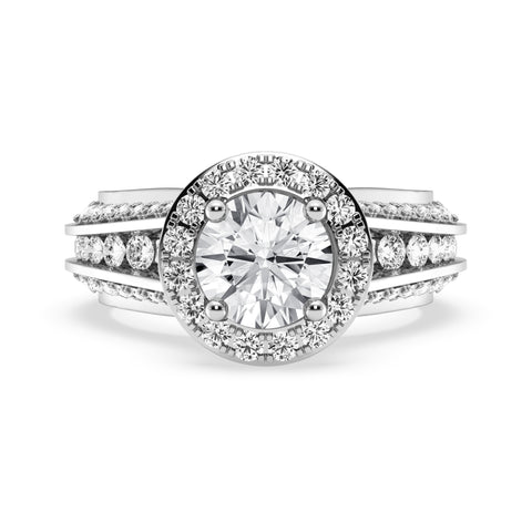 Round Halo Pave Shank Engagement Ring (SKU#10037RG-100)