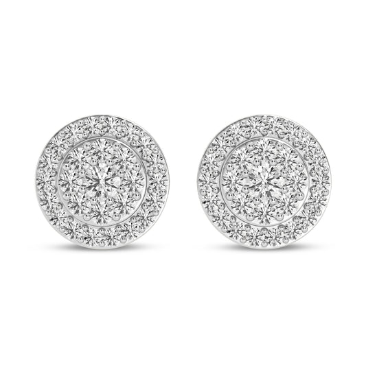 Diamond Circle Frame Flower Cluster Earrings 1.50 Cts