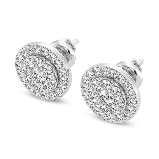 Diamond Circle Frame Flower Cluster Earrings 1.50 Cts