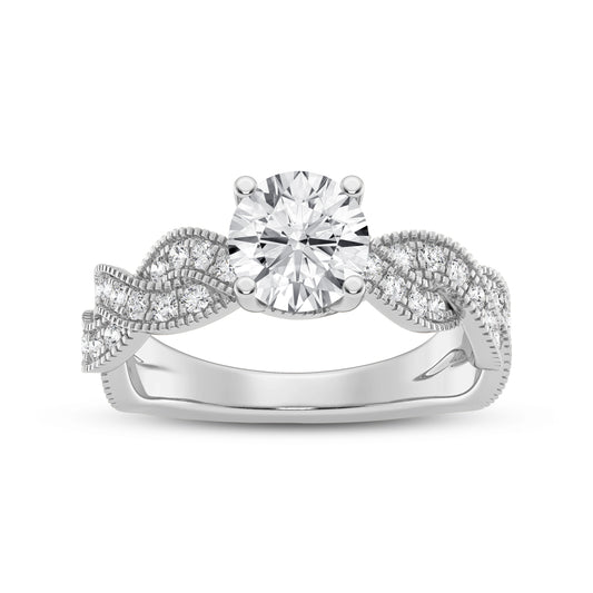 Round without Halo Twisted Engagement Ring & millgraining  (SKU#00624RG)