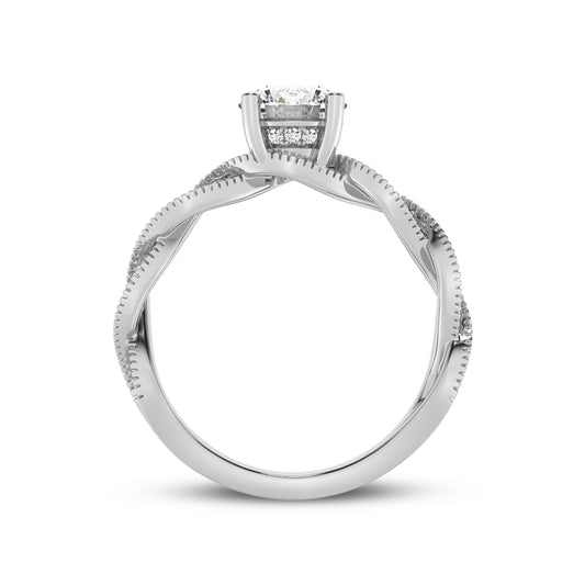 Round without Halo Twisted Engagement Ring & millgraining  (SKU#00624RG)